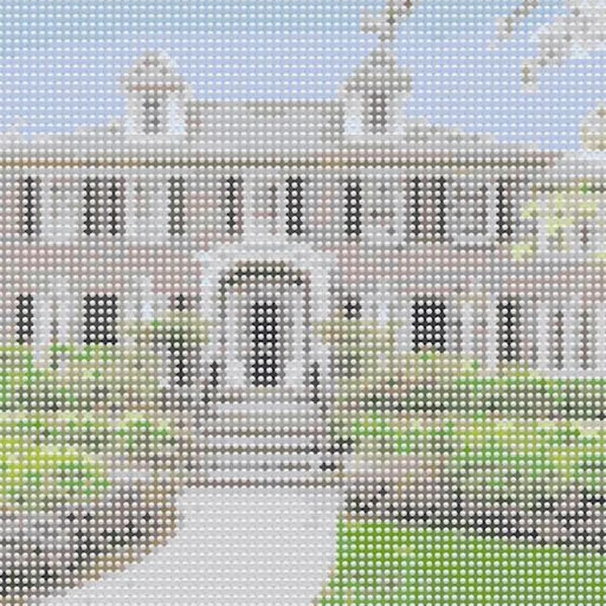 Family home photo and its stitched canvas — stitched canvas