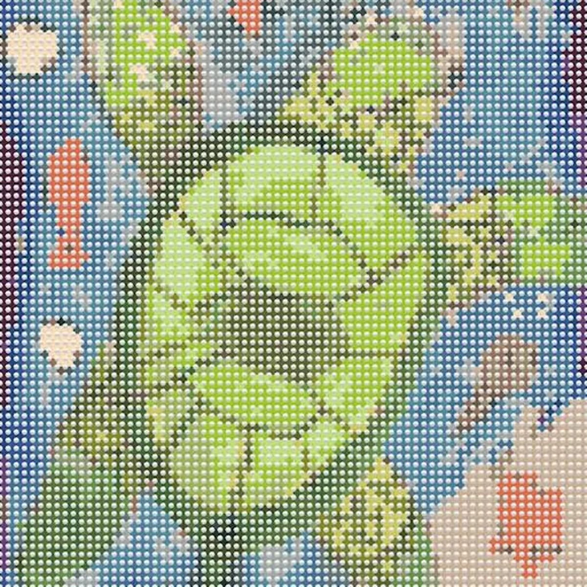 Child's marker drawing and its stitched canvas — stitched canvas