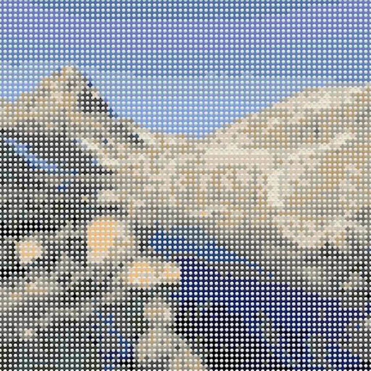 Mountain landscape photo and its stitched canvas — stitched canvas