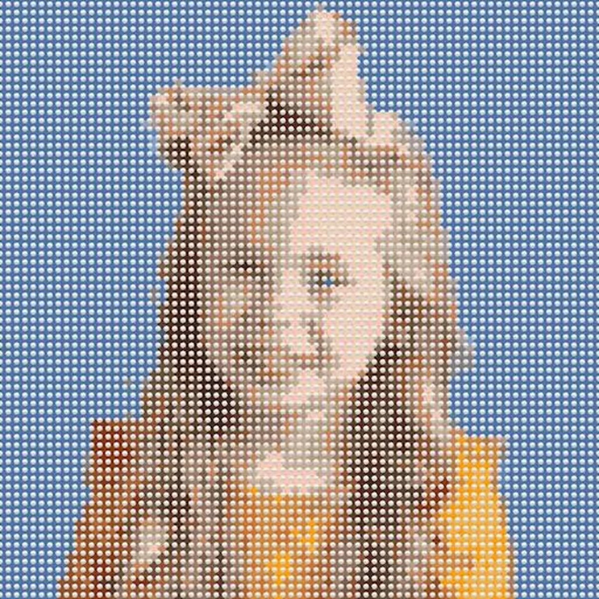 Child school portrait and its stitched canvas — stitched canvas